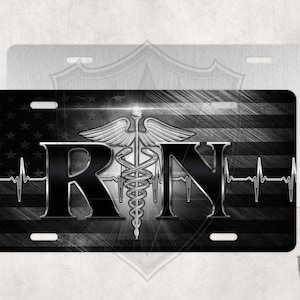 RN - Custom License Plate - Personalized License Plate - Registered Nurse - Gift For Nurse - Black RN license plate flag