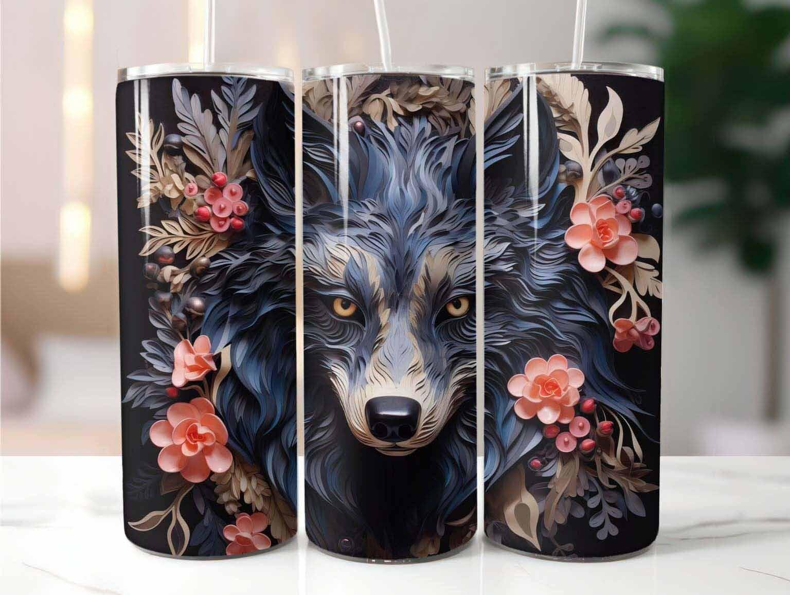 3D Dark Wolf 20 Oz Skinny Tumbler Sublimation Design Digital Download ...