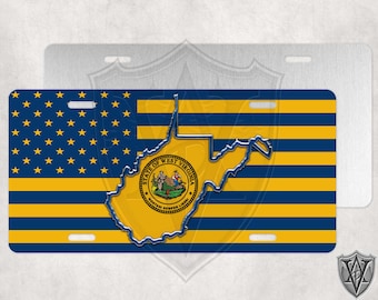 WV - West Virginia - Custom License Plate - Custom Car Tag - Gold Blue Flag