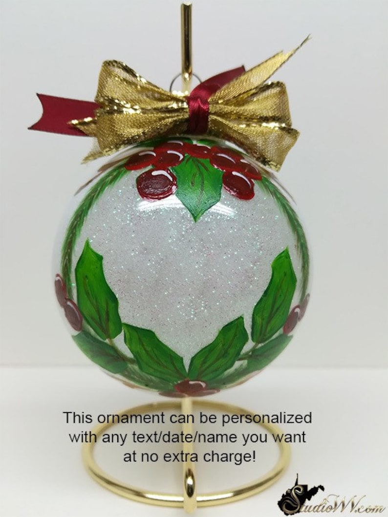 Ornament Hand Painted Ornaments Frosted Opal Holly Christmas Ornaments