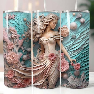 3D Pastell Pink Mermaid 20 Unzen Skinny Tumbler Sublimation Design Digital Download PNG Sofortiger Download, 3D Mermaid Tumbler
