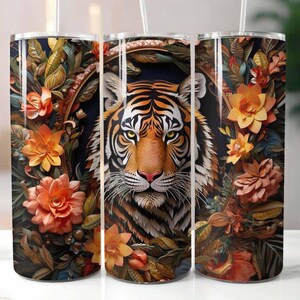 3D Tiger 20 oz Skinny Tumbler Sublimation Design Digital Download PNG Instant, 3D Tiger Tumbler