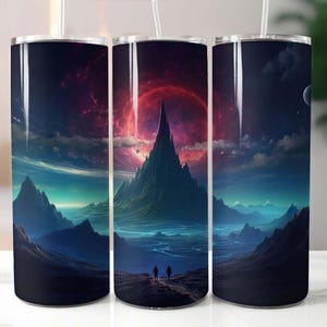 Sci Fi Red Moon 20 oz Skinny Tumbler Design de sublimação Download digital PNG instantâneo, Sci Fi Tumbler