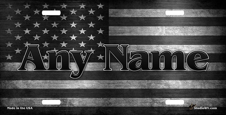 American Flag Custom License Plate Black Bowtie Personalized License Plate Black /& Gray