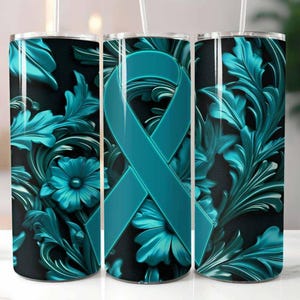 Conscientização sobre o câncer de ovário 20 oz Skinny Tumbler Sublimação Design Digital Download PNG Instantâneo, Cancer Awareness Tumbler