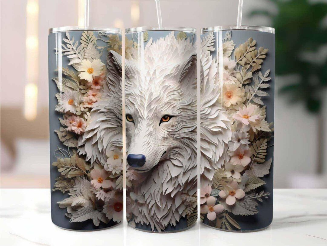 White Wolf 3D 20 Oz Skinny Tumbler Sublimation Design Digital Download ...