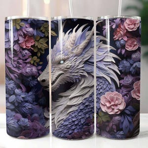 3D Lavendel Drache 20 oz Skinny Tumbler Sublimation Design Digitaler Download PNG Instant, 3D Dragon Tumbler