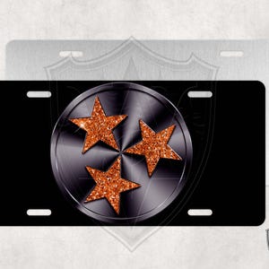 Tennessee - Custom License Plate - Black with Orange Glitter (NOT real glitter)