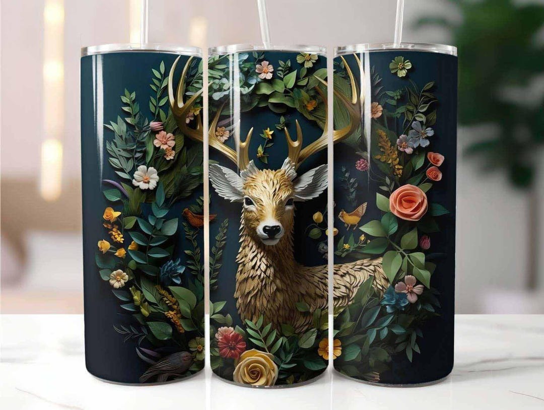 Colorful 3D Buck Deer 20 Oz Skinny Tumbler Sublimation Design Digital ...