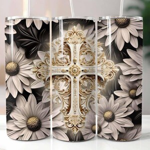 Vaso delgado de 20 oz con cruz 3D brillante, diseño de sublimación, descarga digital PNG instantánea, vaso con cruz 3D