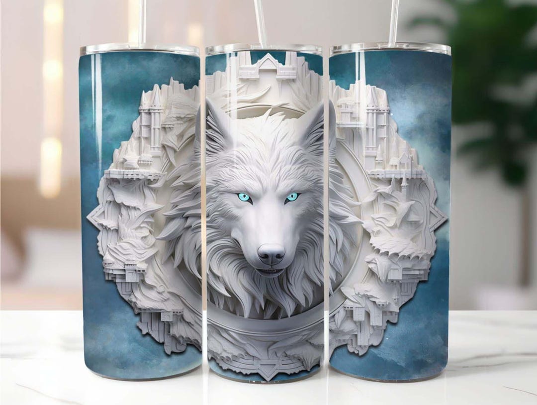 White 3D Arctic Wolf 20 Oz Skinny Tumbler Sublimation Design Digital ...