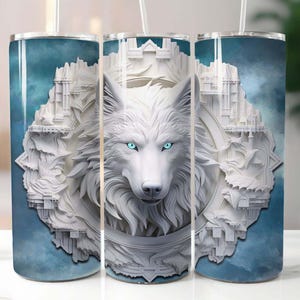 White 3D Arctic Wolf 20 oz Skinny Tumbler Sublimation Design Digital Download PNG Instant, Wolf Tumbler