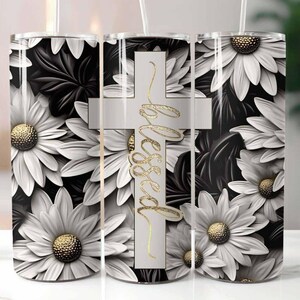 Blessed Daisies 20 oz Skinny Tumbler Sublimation Design Digital Download PNG Instant, 3D Daisies Tumbler