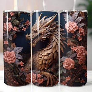3D Golden Dragon 20 oz Skinny Tumbler Sublimation Design Digital Download PNG Instant, 3D Dragon Tumbler