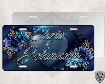 Custom License Plate - Custom Car Tag - Personalized License Plate - Blue - Royal Heart