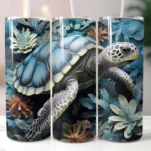 3D Meeresschildkröte 20 Unzen Skinny Tumbler Sublimation Design digitaler Download PNG Instant, Kuh Becher, 3D Meeresschildkröte Becher