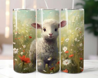 Lamb 20 oz Skinny Tumbler Sublimation Design Digital Download PNG Instant, Lamb Tumbler