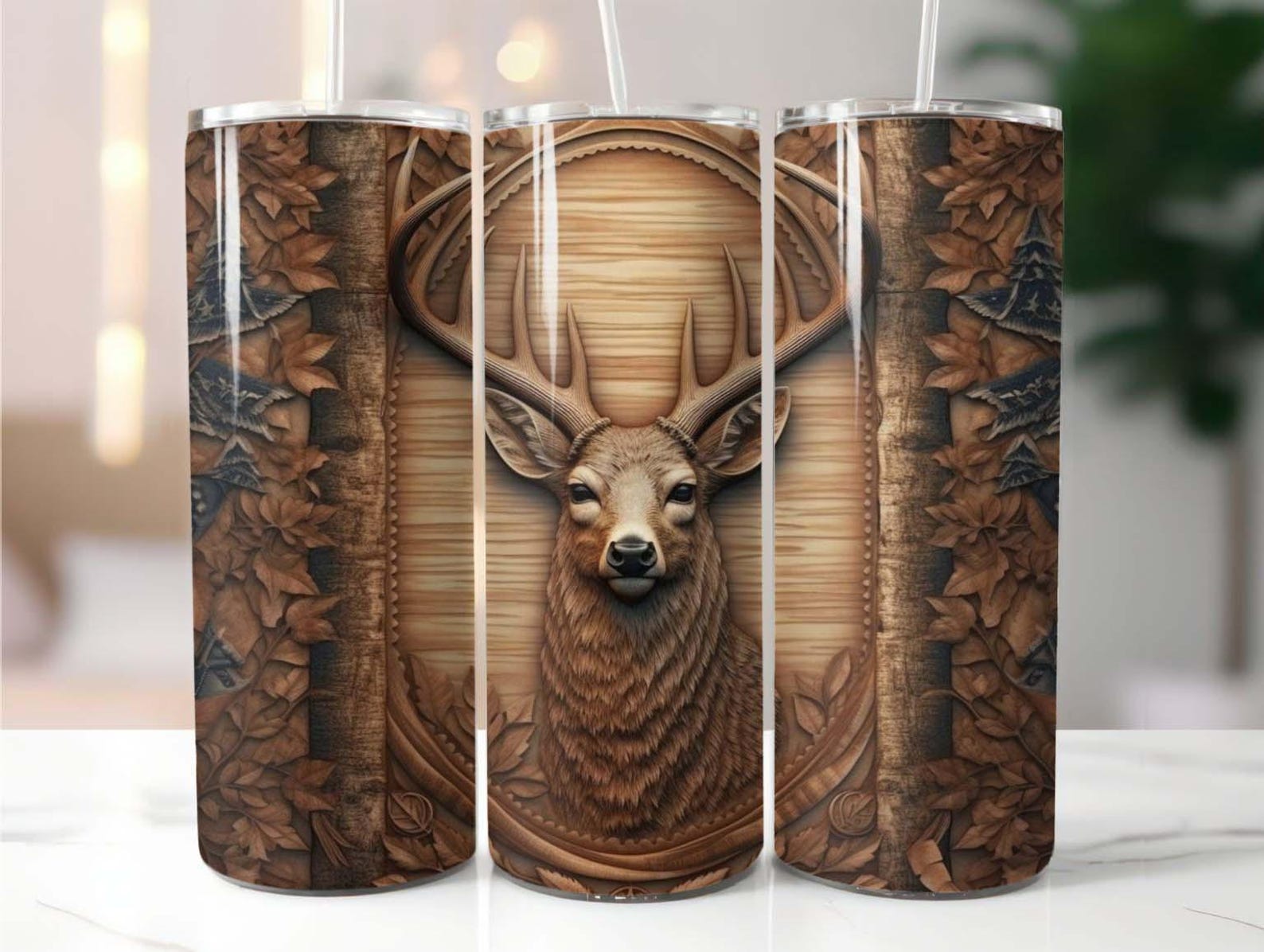3D Wooden Deer 20 Oz Skinny Tumbler Sublimation Design Digital Download ...