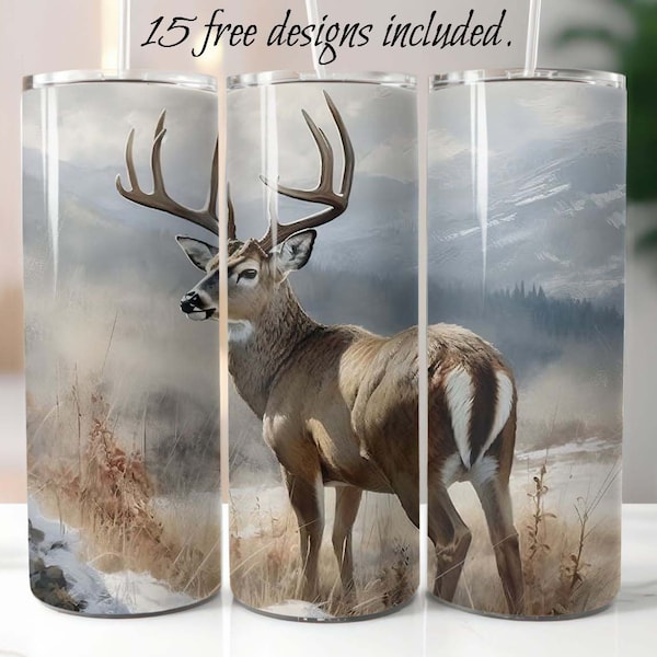 Whitetail Deer 20 oz Skinny Tumbler Sublimation Design Digital Download PNG Instant, Buck Deer tumbler, Whitetail Deer Tumbler