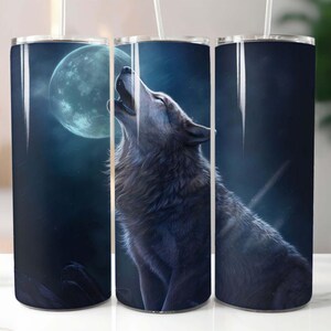 Howling Gray Wolf 20 oz Skinny Tumbler Sublimation Design Digital Download PNG Instant, Wolf Tumbler
