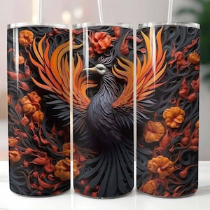 Verre Phoenix Rising 3D, 20 oz, design en sublimation, téléchargement numérique PNG instantané, verre Phoenix 3D