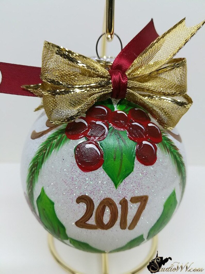 Ornament Hand Painted Ornaments Frosted Opal Holly Christmas Ornaments