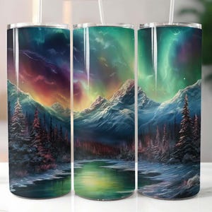 Northern Lights 20 oz Skinny Tumbler Sublimação Design Digital Download PNG Instantâneo, Aurora Borealis Tumbler
