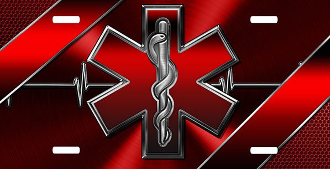 EMT Custom License Plate EMS Star of Life Red Etsy