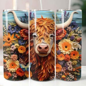 Highland Kuh 3D 20 Unzen Skinny Tumbler Sublimation Design Digitaler Download PNG Instant, Kuhbecher, Highland Kuh Becher