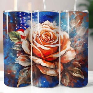 Patriotic Roses Abstract 20 oz Skinny Tumbler Sublimation Design Digital Download PNG Instant, Roses Tumbler