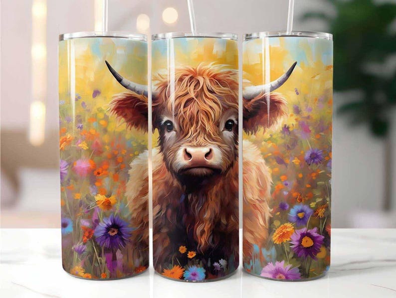Wildflower Baby Highland Cow 20 Oz Skinny Tumbler Sublimation Design ...