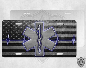 EMT - Custom License Plate - Custom Car Tag - EMS - Star Of Life - Distressed Flag