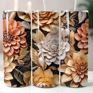 3D koperbrons ivoor bloemen 20 oz mager beker sublimatie ontwerp digitale download PNG bloemen beker