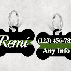 Pet ID Tag Bone Pet Tag Custom Pet Tag Green Line