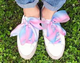 Rainbow Shoelace, Pink, Blue, Shoelace, Ribbon Shoelace, Satin laces, Stain Shoelace, Rainbow Lace, Ribbon Shoelace