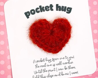 Custom Message Pocket Hug Red Heart, Crochet Hug Gift, Special Friend, Miss You Gift, Thinking of You, Hug, Thoughtful Gift,