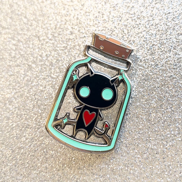 Demon in Jar, Demon in bottle, Enamel Pin, Pin, Clear Enamel, Glow in Dark, Demon in the jar