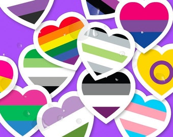 LGBT Pride Hearts Stickers, Pride Flag Vinyl Stickers, 3M Stickers, Waterproof Stickers