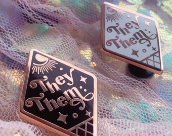 They Them Pronoun Pin, 1.5 inches, Pronoun Hard Enamel Pins | The Sun, The Moon and The Stars