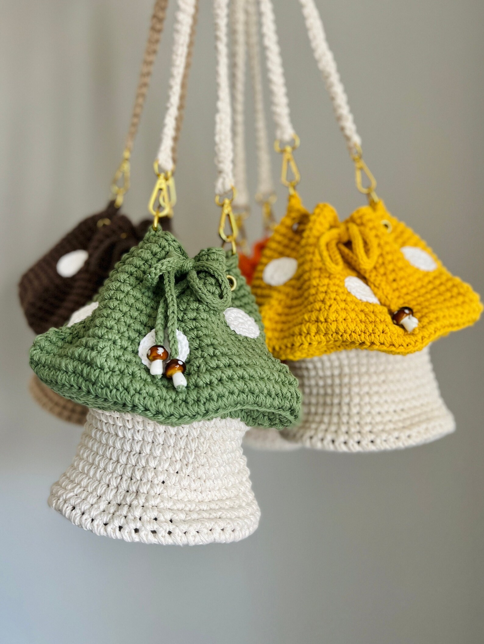 Crochet Mushroom Bag Mini Drawstring Purse With Detachable Etsy