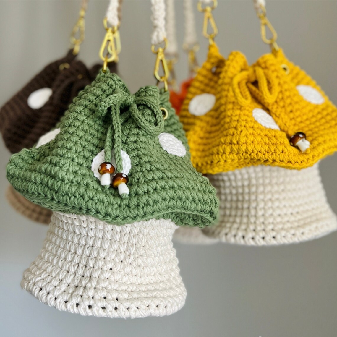 Crochet Mushroom Bag Mini Drawstring Purse With Detachable Etsy