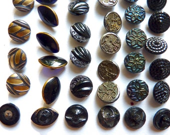 Lot De 6 Boutons Anciens En Faïence - Années 1940 - Thèmes Souris, Tortue, Raisin, Casquette