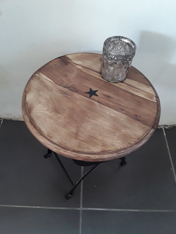 Pedestal Small Folding Table In Solid Wood Style I Industrial Loft With Star