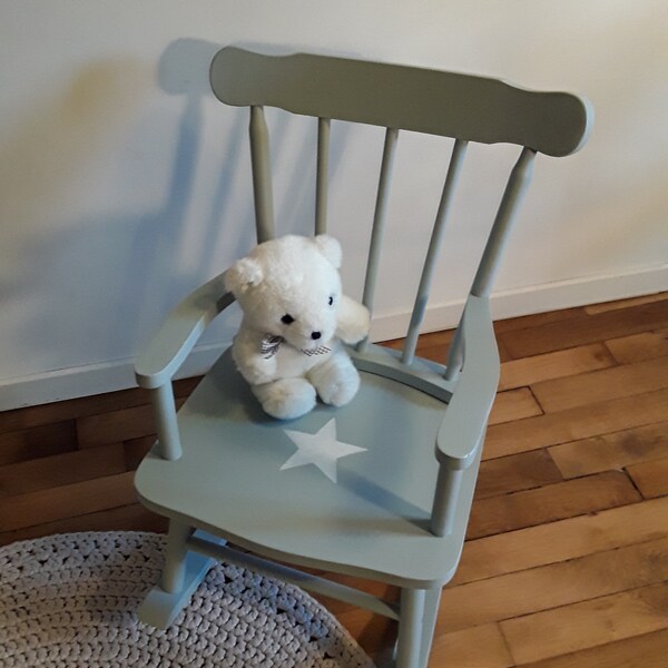 ROCKING CHAIR FAUTEUIL à bascule pour enfant patiné bleu grisé