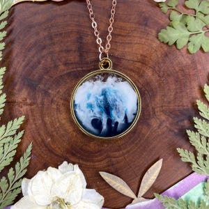 Blue Ocean Waves Gold Resin Necklace