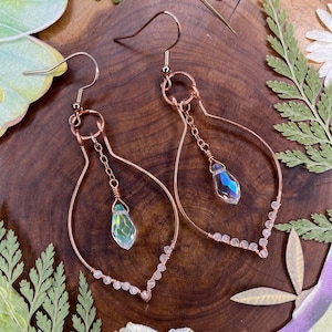 Moonstone And Crystal Handmade Copper Earrings