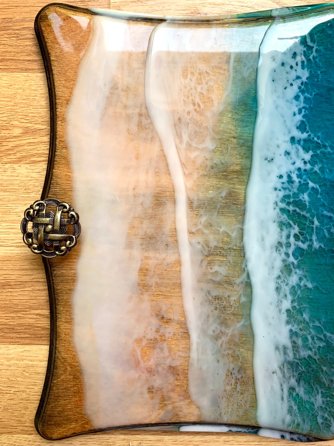 Large Wooden Ocean Waves Beach Resin Charcuterie Cheese Etsy