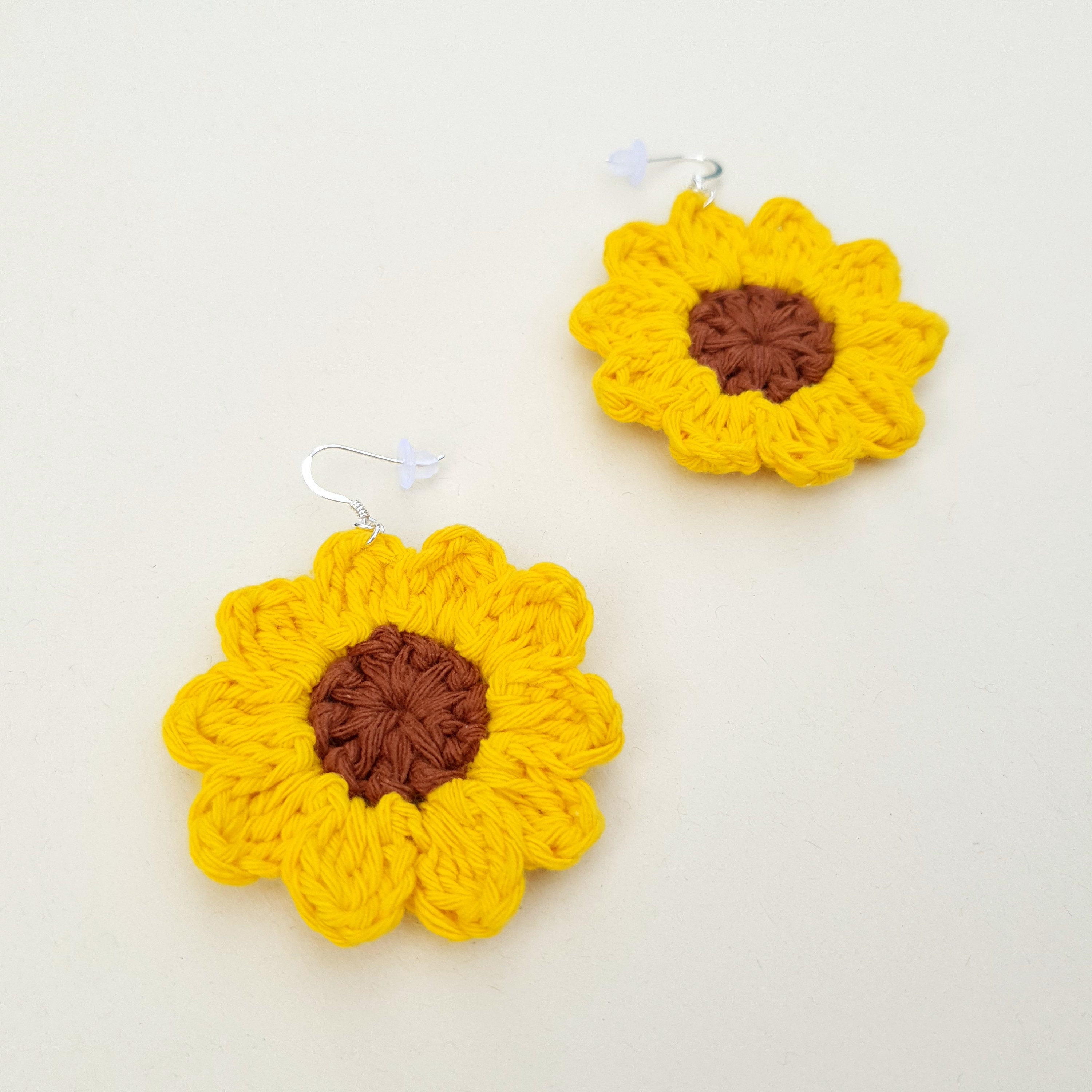 Handmade crochet sunflower earrings sterling silver and Etsy