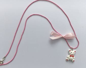 Child white Teddy bear necklace