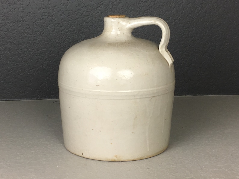 Antique Stoneware Jug W Cork Lid Farmhouse Decor Whiskey Etsy